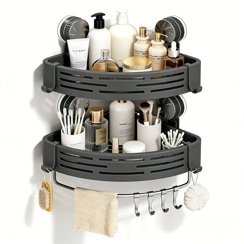 8.5-inch Double-layer No-drill Bathroom Shelf, ABS Suction Cup Storage Rack For Smooth Walls, Practical Minimalist Organizer For Toiletries