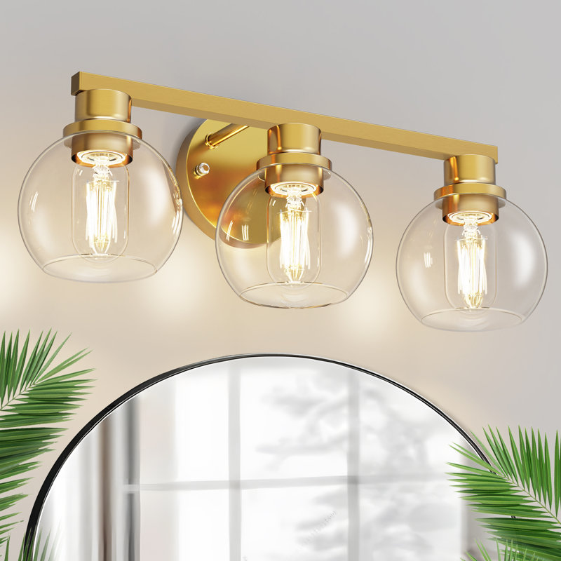 3-Light Bathroom Vanity Light With Globe Glass Shades, Gold