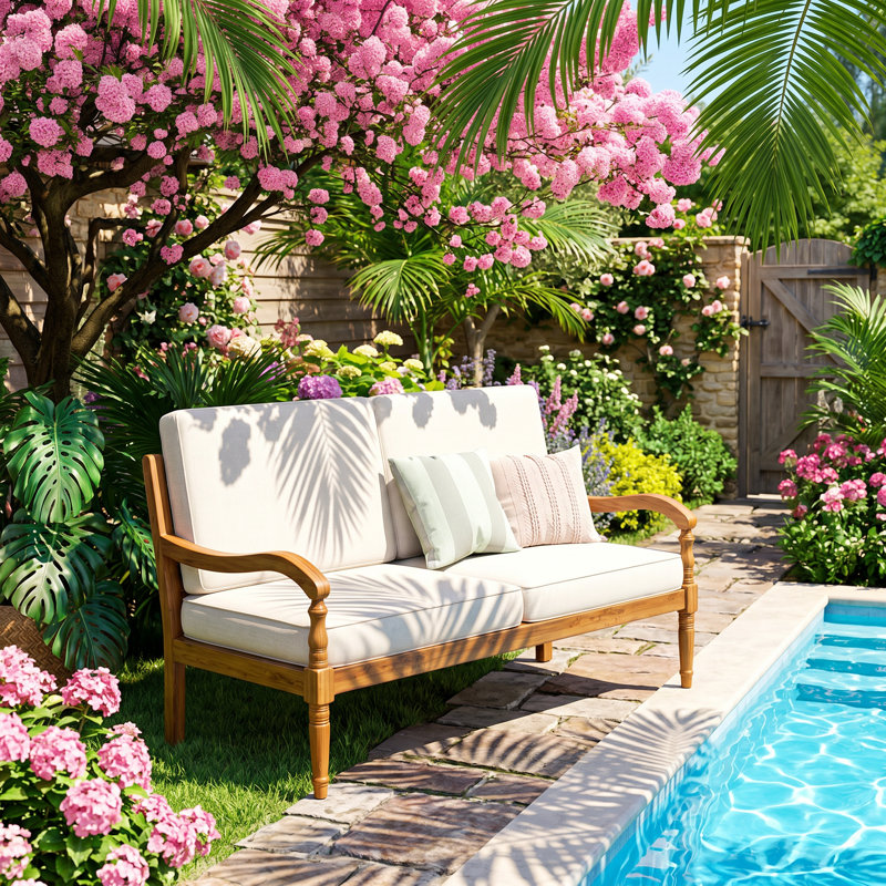Causeuse en bois d'acacia avec coussins imperméables l 49,3 po x P 29,75 po x H 36,61 po Christopher Knight Home