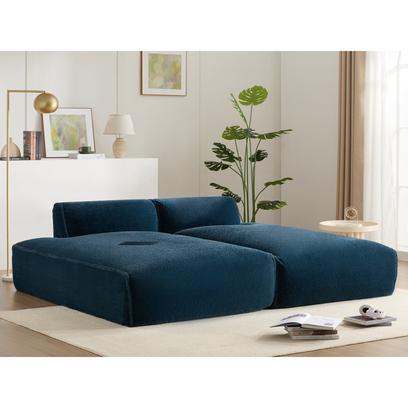 Chaise longue modulaire rembourrée avec dossier Cianciulli, Bleu très foncé