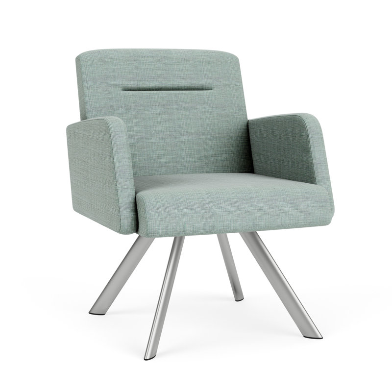 Chaise d'invité pivotante en acier Willow, Argent argent, Chambray écume de mer