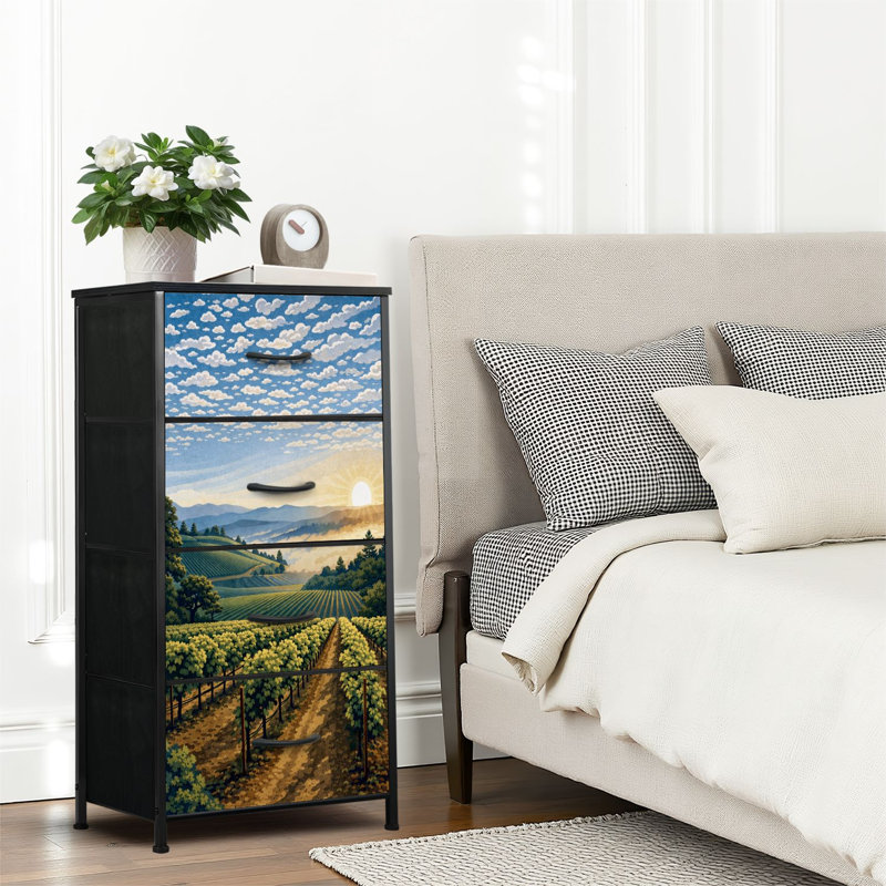 4 Drawer Dresser for Bedroom, Narrow Chest of Drawers, Wooden Top and Study Iron Frame 18"x37.5"-(WxH)