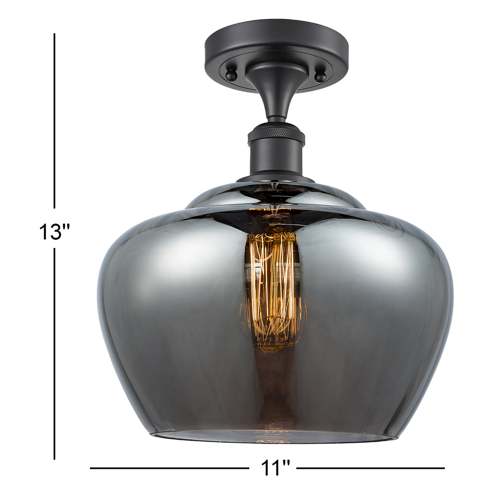 Renee Single Light Glass Semi Flush Mount, Plated Smoke, Incandescent, Brushed Satin Nickel