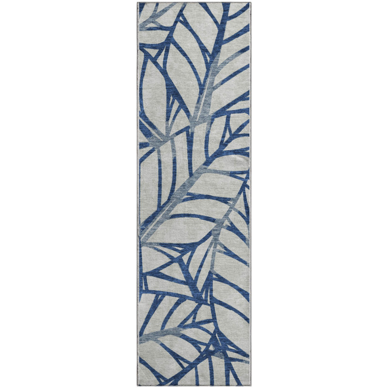 Tapis bleu marine de qualité supérieure lavable à la machine, Tapis de couloir 2 pi 3 po x 7 pi 6 po