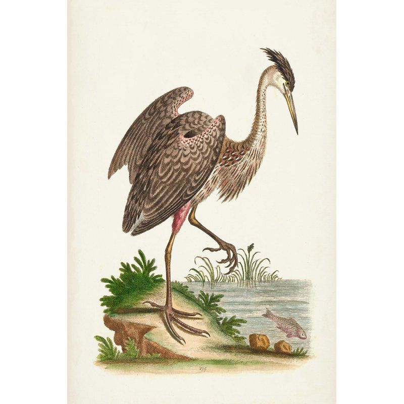 Héron antique et grues III, H 30 po x l 20 po