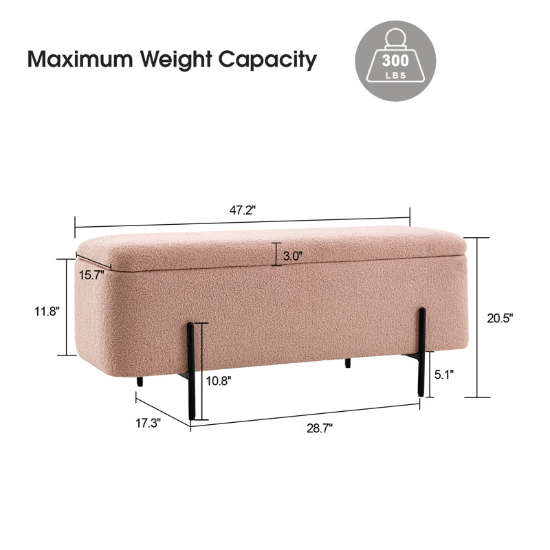 Banc de rangement rembourré Jezell, tabouret rembourré en tissu Teddy, Rose