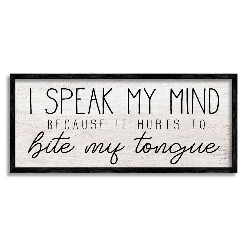 «Hurts To Bite My Tongue», H 13 po x l 30 po, Giclée encadrée noir minuit
