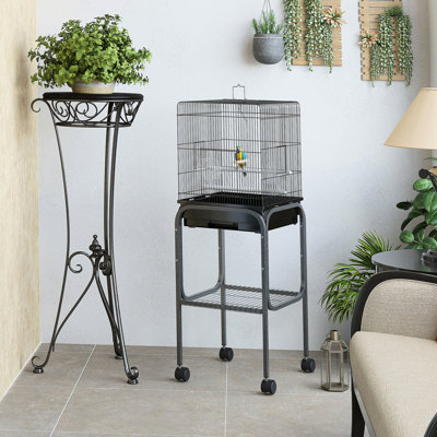 Cage à perroquet en métal de 45 pouces - Volière spacieuse avec support roulant amovible, emplacement de rangement et cage à oiseaux