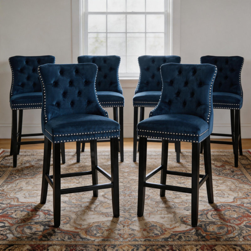 Velvet Kitchen Island Chairs Counter Height Barstools Set of 6, Gray, Black, 6