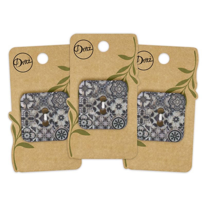 Dritz Sustainable Coconut Square Button, 35mm, Black, 3 Buttons
