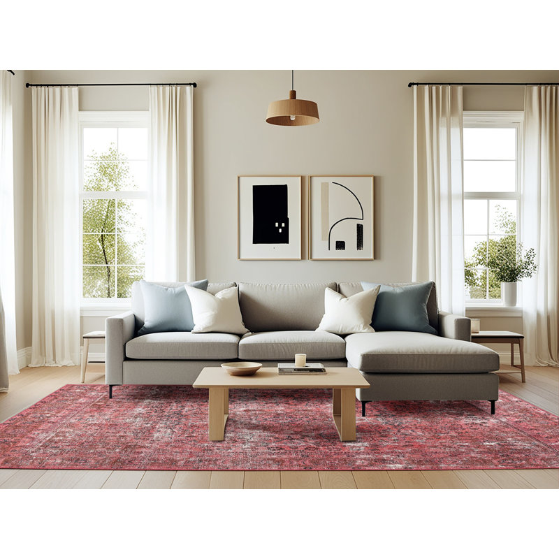 Tapis oriental en laine rouge, Rectangle 6 pi x 9 pi