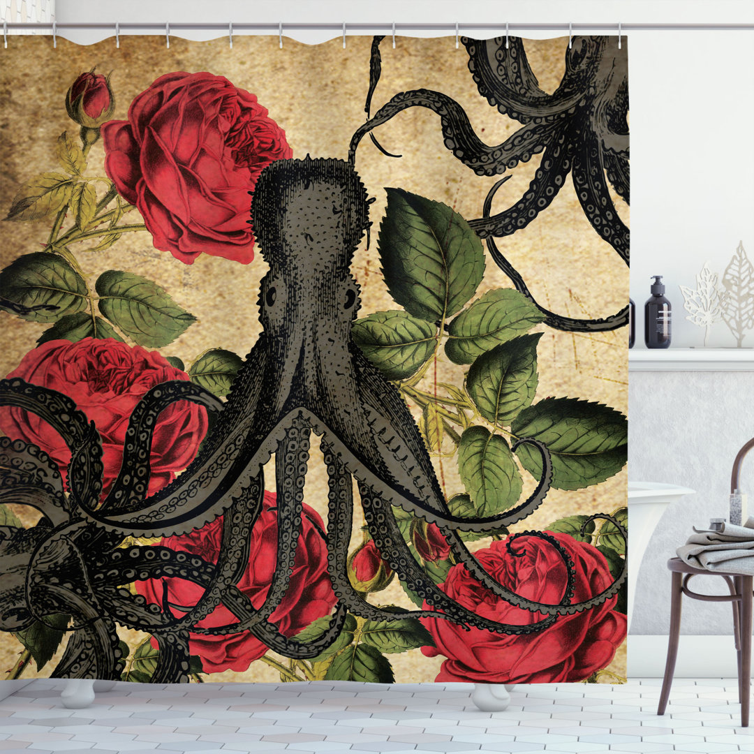 Floral Shower Curtain with Hooks Included East Urban Home