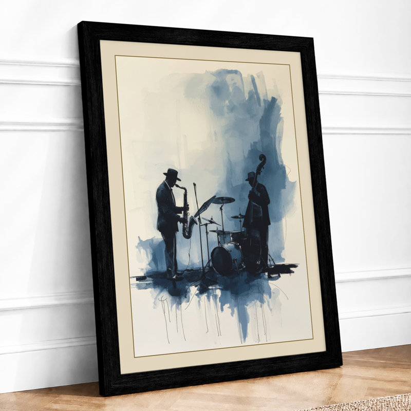 Musicians in Blue Modern - Framed Print, A1 - 84.1 x 59.4 cm, Black