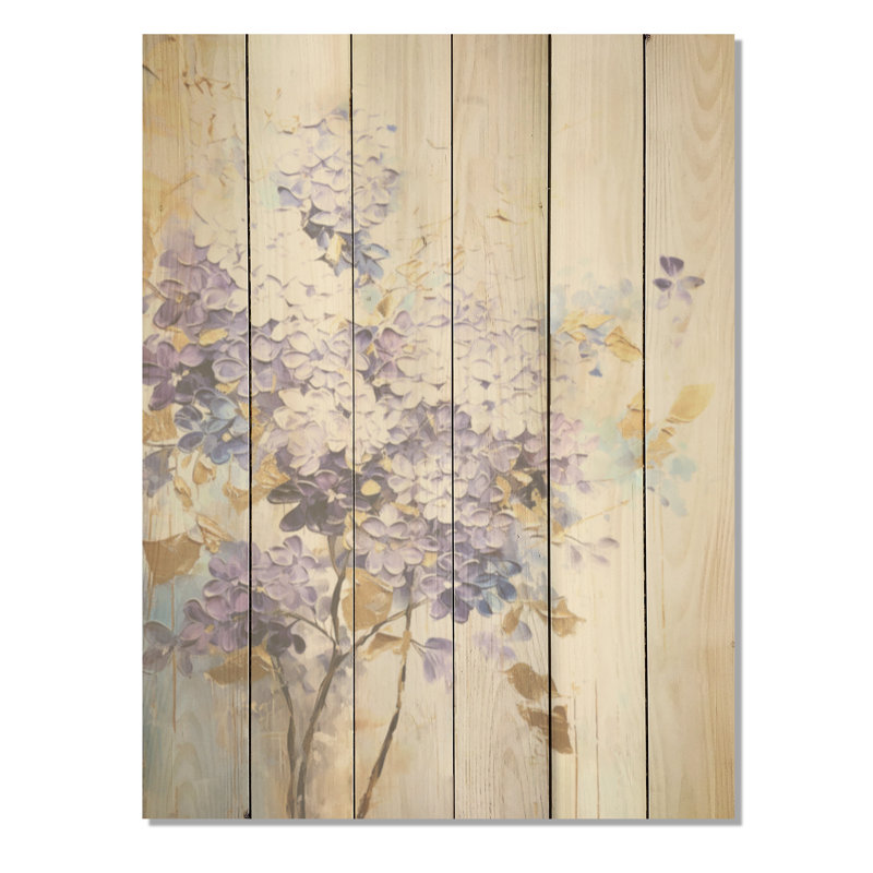 Rêves de lilas pastel mauve et doré - lilas, art mural sur bois de pin naturel, H 40 po x l 30 po