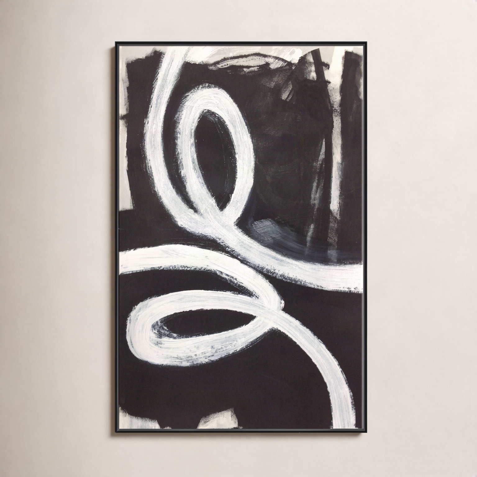 Hendrix "White Swirly Swirls 1" Print, 40" H x 30" W x 2" D, Black Framed