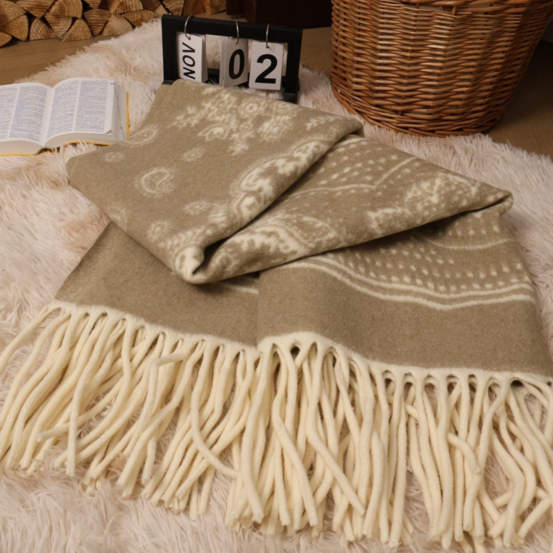 Tassel Throw Blanket, Cozy Poncho Blanket For Women., Beige Paisley