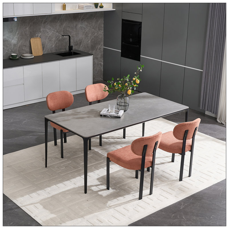 Ensemble de 2 chaises de salle à manger modernes rembourrées avec pieds en métal noir Boucle
