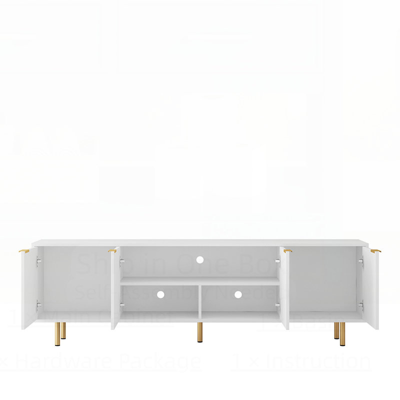 Avalie TV Stand for TVs Up to 75", Media TV Console Table with Striped Door, 3 Storage Cabinets, White