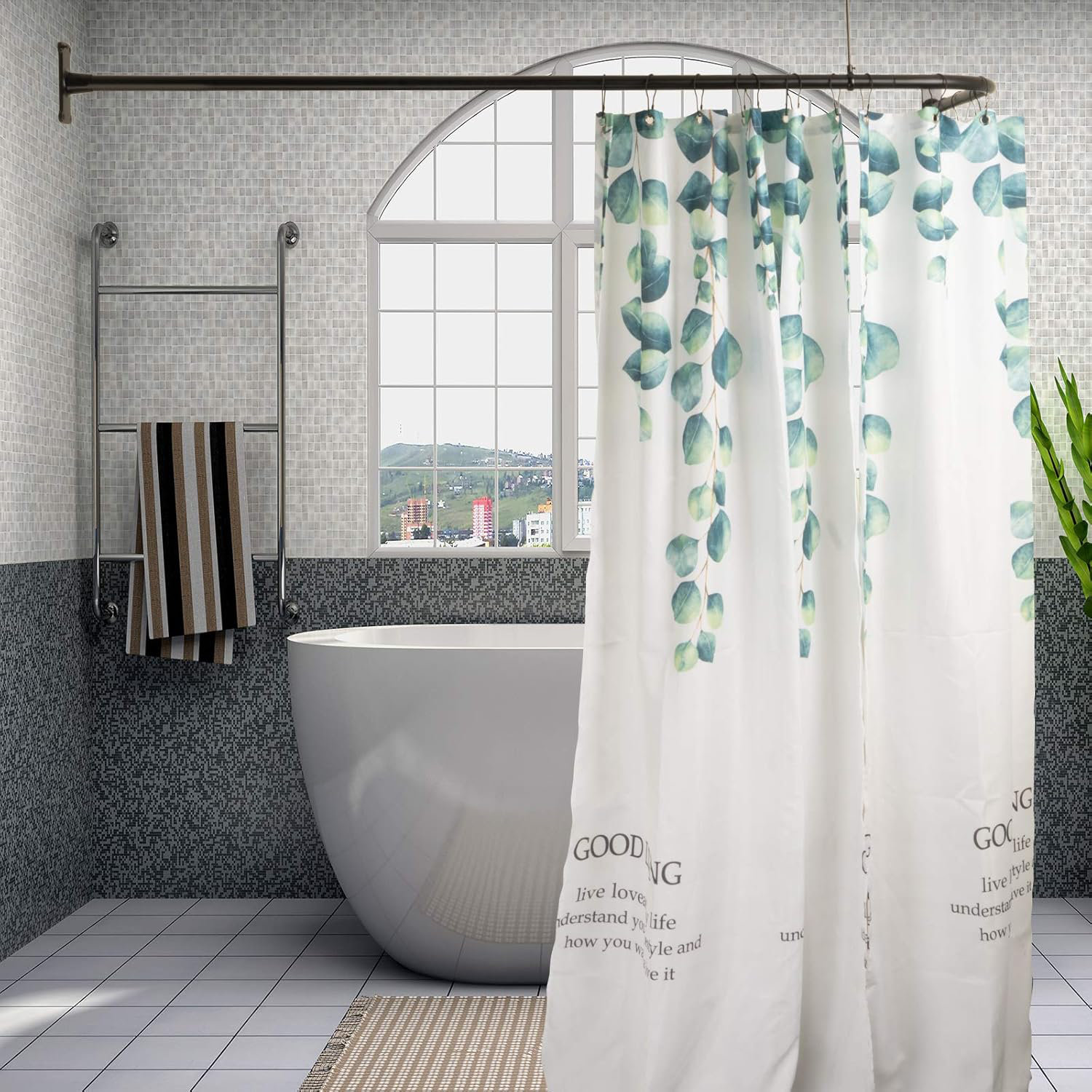 MABOSY L Shaped Shower Curtain Rod Bathroom Bathtub Corner Shower ...