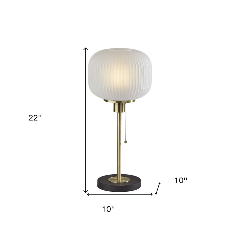 Antique Brass and Black Ribbed Glass Table Lamp
