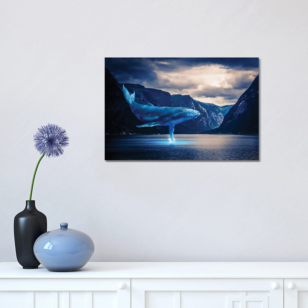Whale Watching Lake Mountains by David Loblaw - Wrapped Canvas Print
