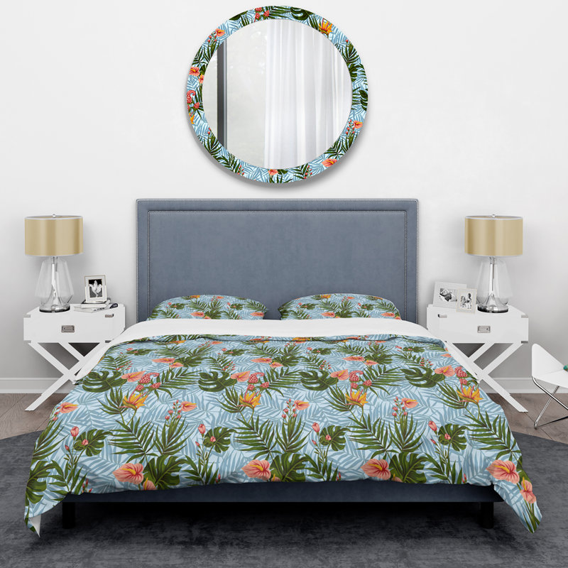 Ensemble de housse de couette en microfibre vert / rose / bleu 3 pièces, Très grand lit