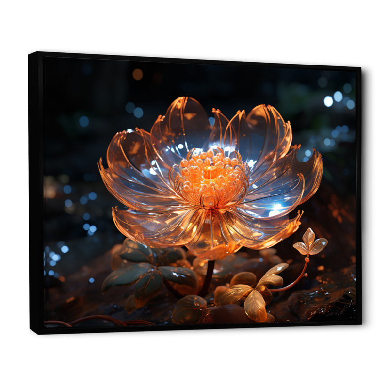 Fleurs de cristal orange III sur toile, H 16 po x l 32 po x P 1,5 po, Cadre flottant noir