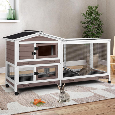 2-Story Rabbit Cage W/ Chew-Proof Ramp, 6 Wheels & Leakproof Tray For Bunnies