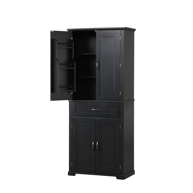 Bathroom Cabinet With Doors And Drawer - Black Adjustable Shelf Ample Space Tall Build, Black