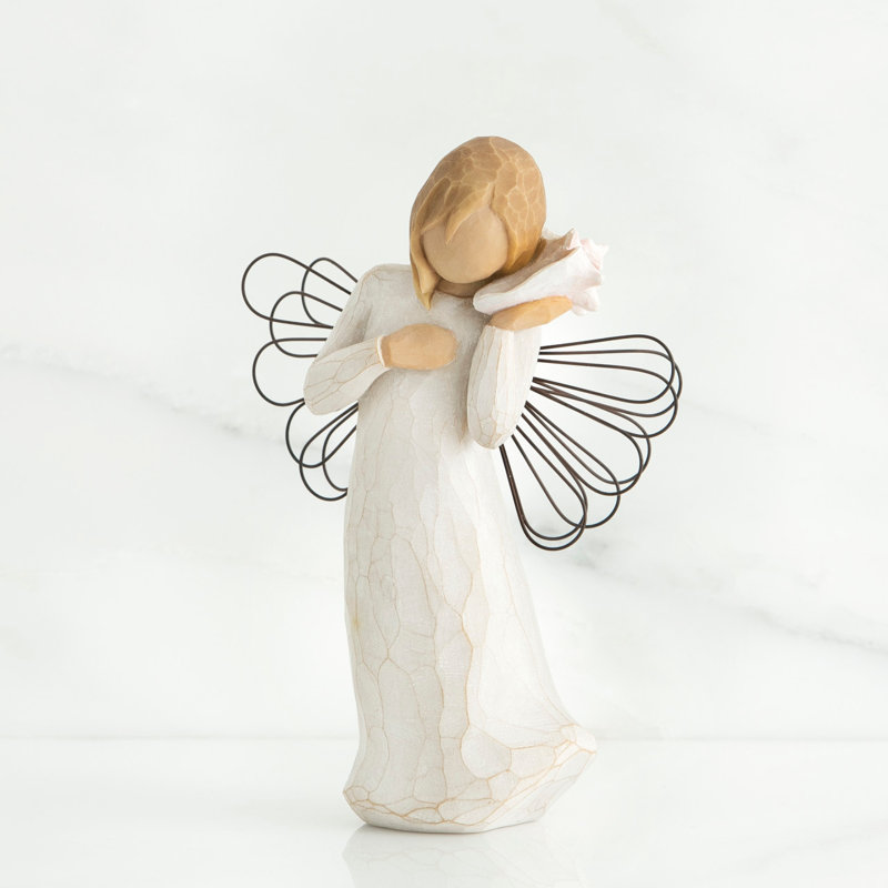 Saule pensant à vous, tenant un abri de conque rose - figurine en résine peinte à la main