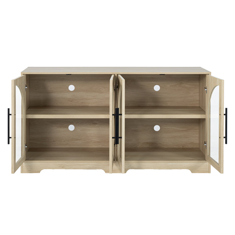 Buffet de 55 po de style rustique avec portes en verre arquées, buffet moderne avec rangement et tablettes réglables, pour la cuisine, le salon et le vestibule
