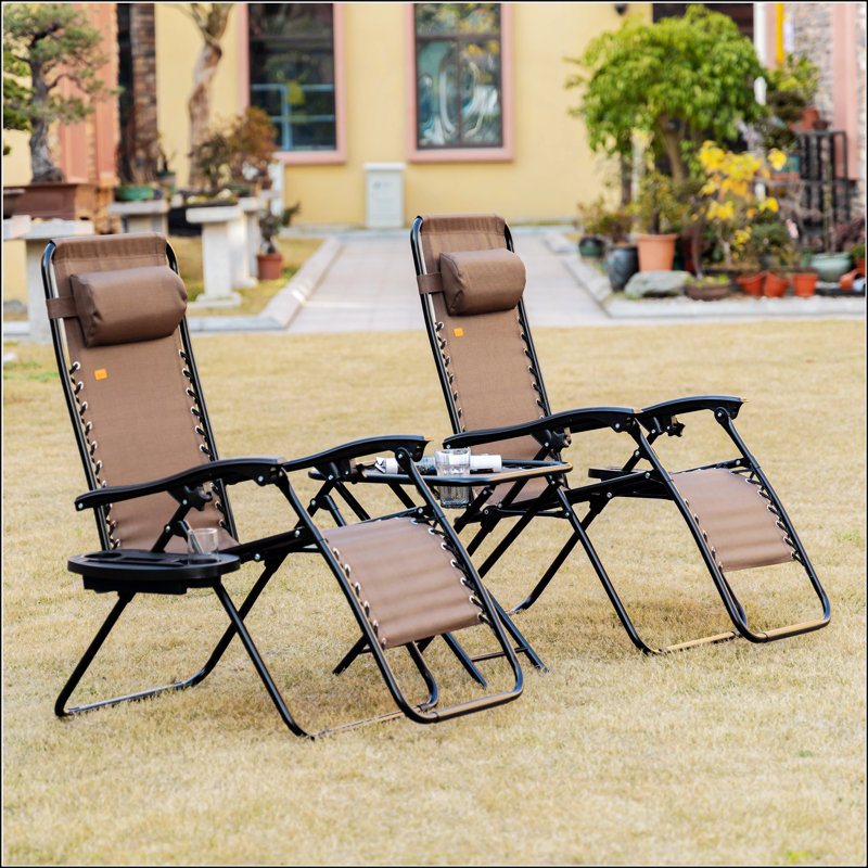 Portable Zero Gravity Chair Set With Side Table For Various Occasions, Brown