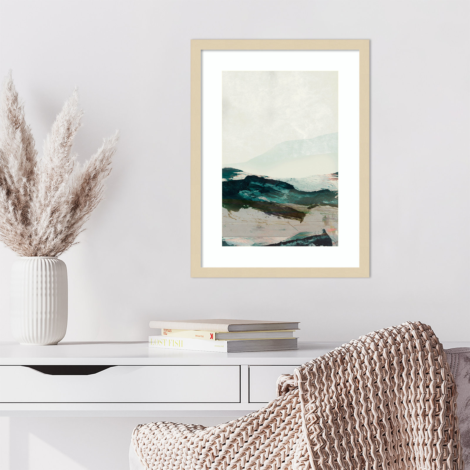 Cleve "Mountains No. 2" Print, Brown Framed, 21" H x 16" W