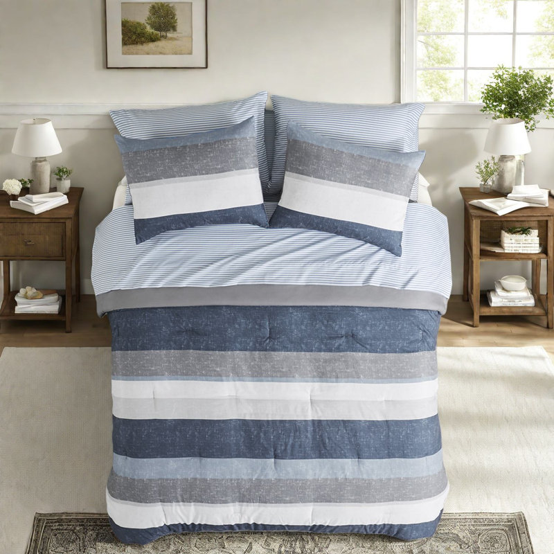 Modern Blue/grey Bedding Sets, Hypoallergenic Polyester, Casual Bedroom Style