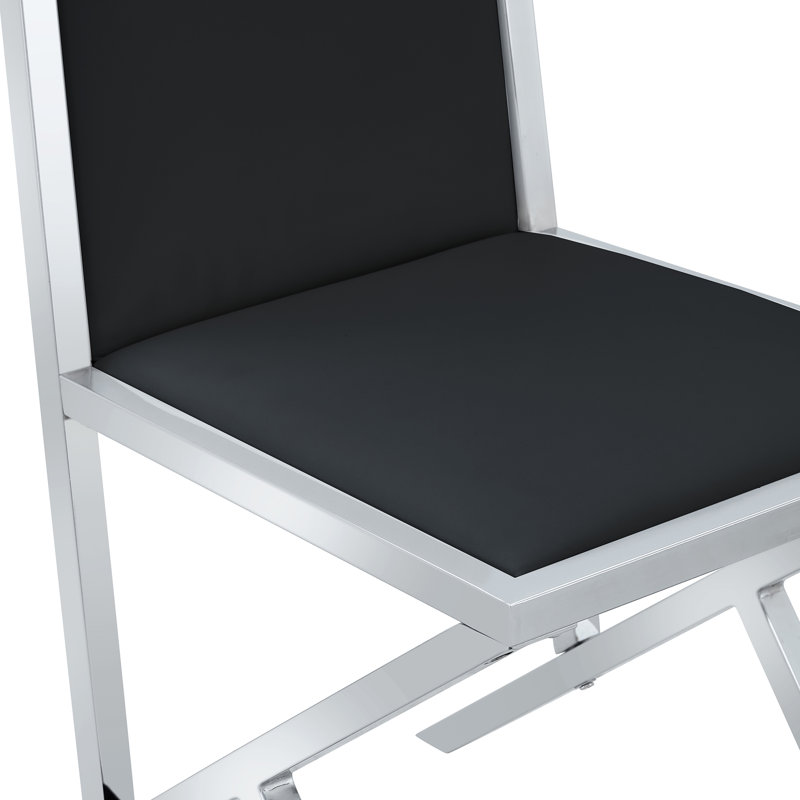 Chaise de salle à manger rembourrée en similicuir moderne avec pieds géométriques en métal (ensemble de 4), 4, Noir