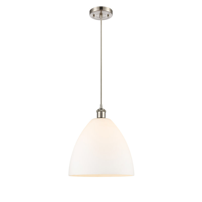 Luminaire suspendu en forme de dôme à 1 lumière Angelia, H 14,75 po x l 12 po x P 12 po, Blanc, Nickel satiné brossé