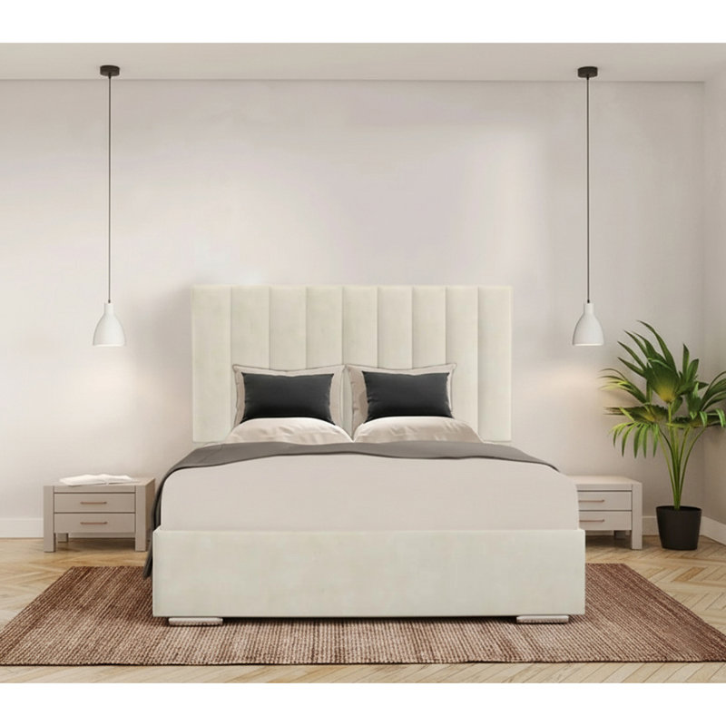 Caylob Upholstered Bed, Double (4'6), Cream