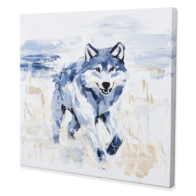Loup qui court dans la prairie I - loup, reproduction d'art mural