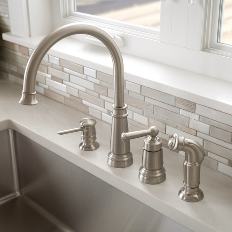 Moen Edison Single Handle Deck-mount Kitchen Faucet (Soap Dispenser Included) ( Side Sprayer Included ), Stainless Steel