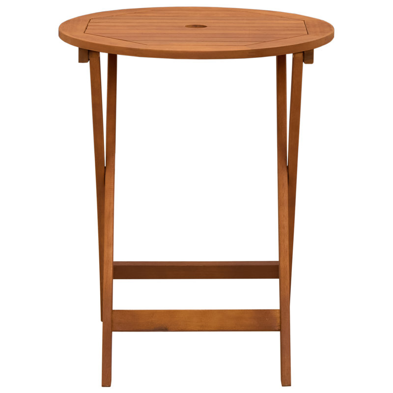 vidaXL Folding Dining Table, Round Patio Table, Solid Eucalyptus Wood Brown for 2 People with Umbrella Hole Compact Design for Garden and Patio 23.6"x23.6"x29.5"