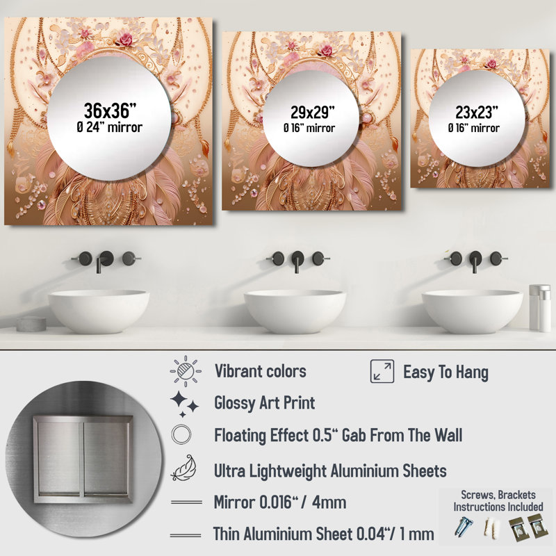 Paxston - Grand miroir carré en plumes pour décoration murale, 23 po x 23 po