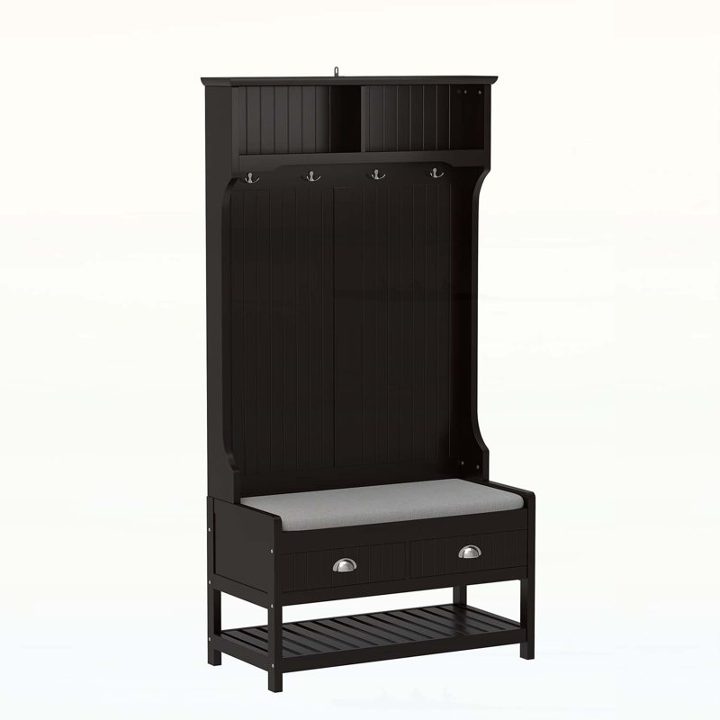 Versatile Hallway Storage Solution with Stylish Seat and Functional Shelves, Black