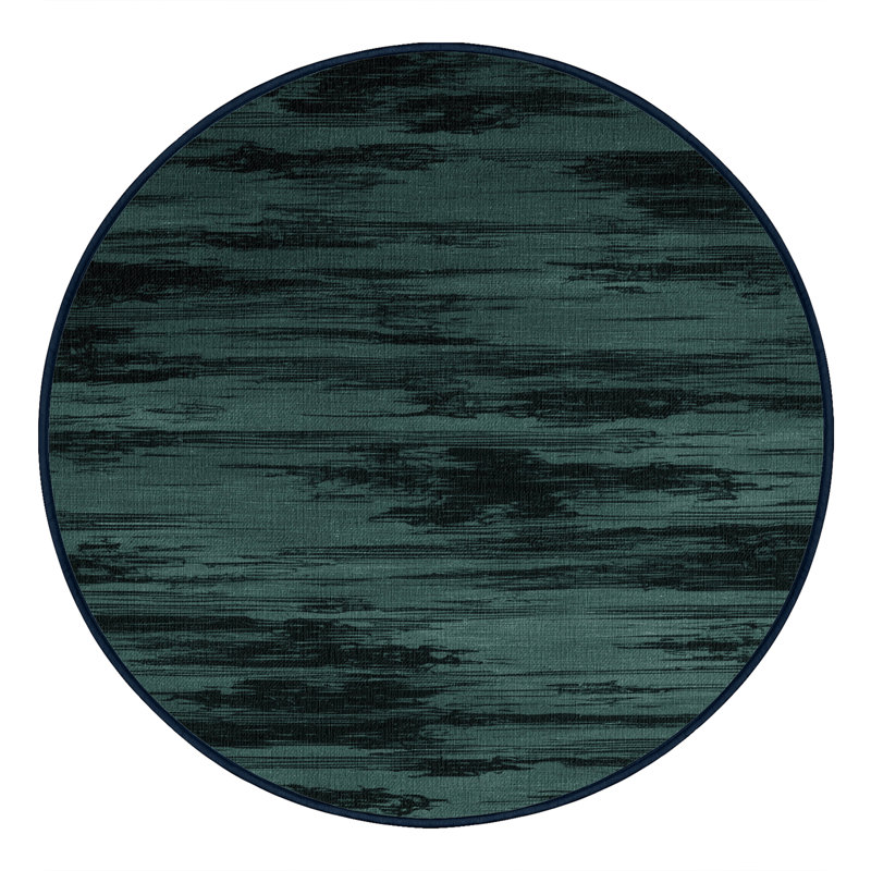 Tapis bleu abstrait lavable à la machine, Rond 4 pi