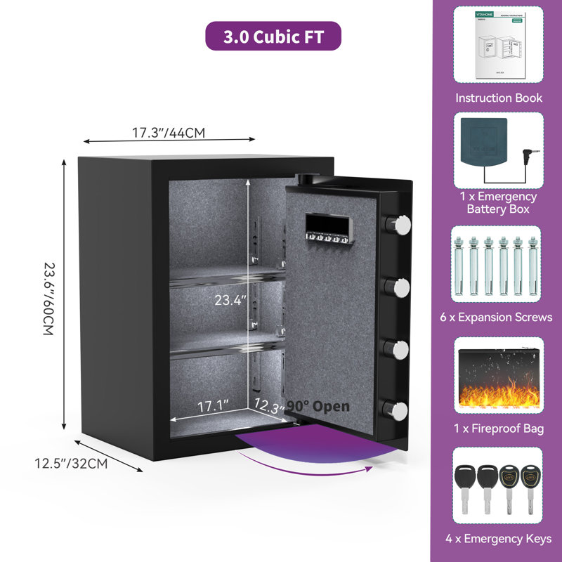 Coffre-fort de sécurité 3 cubes, H 23,6 po x l 17,3 po x P 12,5 po