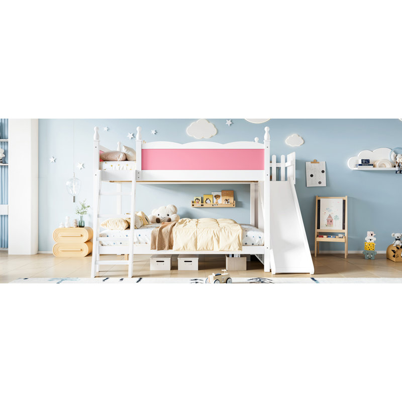 Lit double au dessus d'un lit double avec rangement, lit superposé en bois aggloméré, chambre d'enfant moderne
