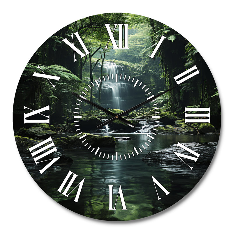 Horloge murale Waterfall Hidden Oasis Forest II - Paysages, Médium
