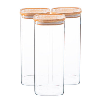 Argon Tableware - Square Glass Storage Jars with Wooden Lids - Set of 6