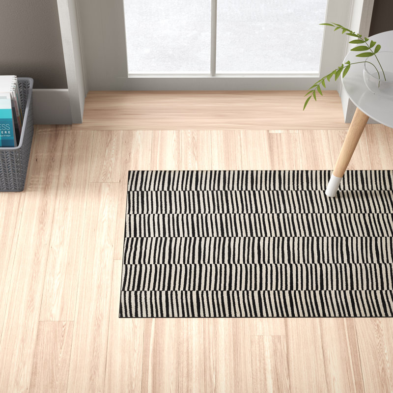 Tapis rayé noir / beige Chanella, Tapis de couloir 2 pi 3 po x 7 pi 6 po
