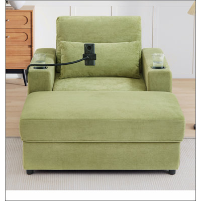 Modern Style Armchair 42.5" Chaise Lounge Sofa Couch with a Movable Storage Ottoman, Two USB Ports, Two Cup Holders, a Phone Holder and Side Pockets f by Ivy Bronx