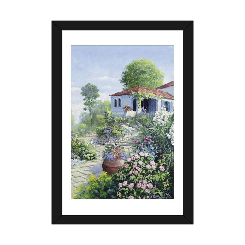 « italien jardin i », impression sur toile, H 32 po x l 24 po x P 1 po, Papier d'art encadré noir, Blanc